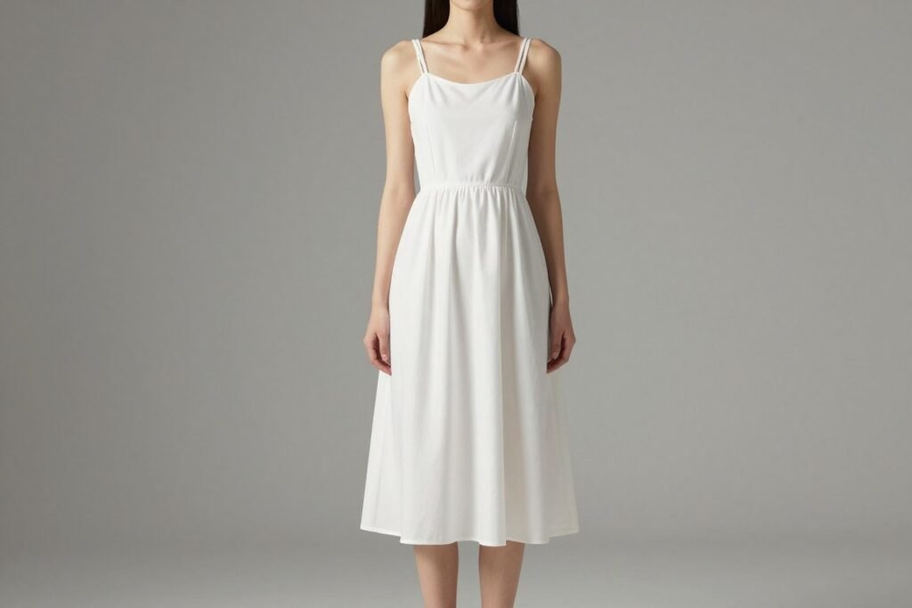 Babydoll dress styled for tall body type showing elegant length