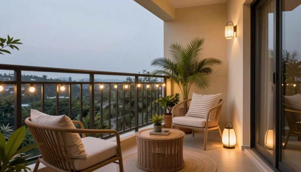 Beautifully styled small balcony with cohesive design elements