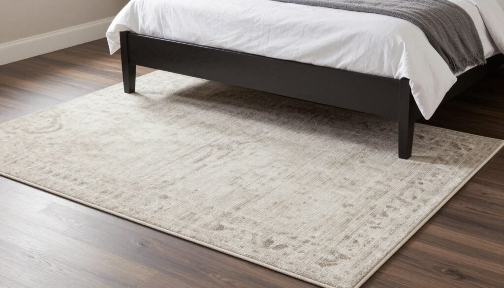 Bedroom with large area rug defining the bed space