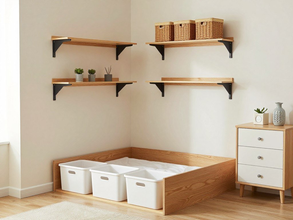 Bedroom with under-bed storage and wall-mounted organizers