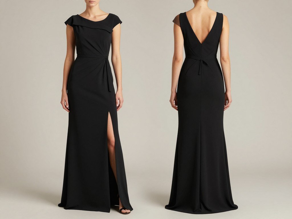 Black maxi dress with elegant design details like back cutouts and side slits