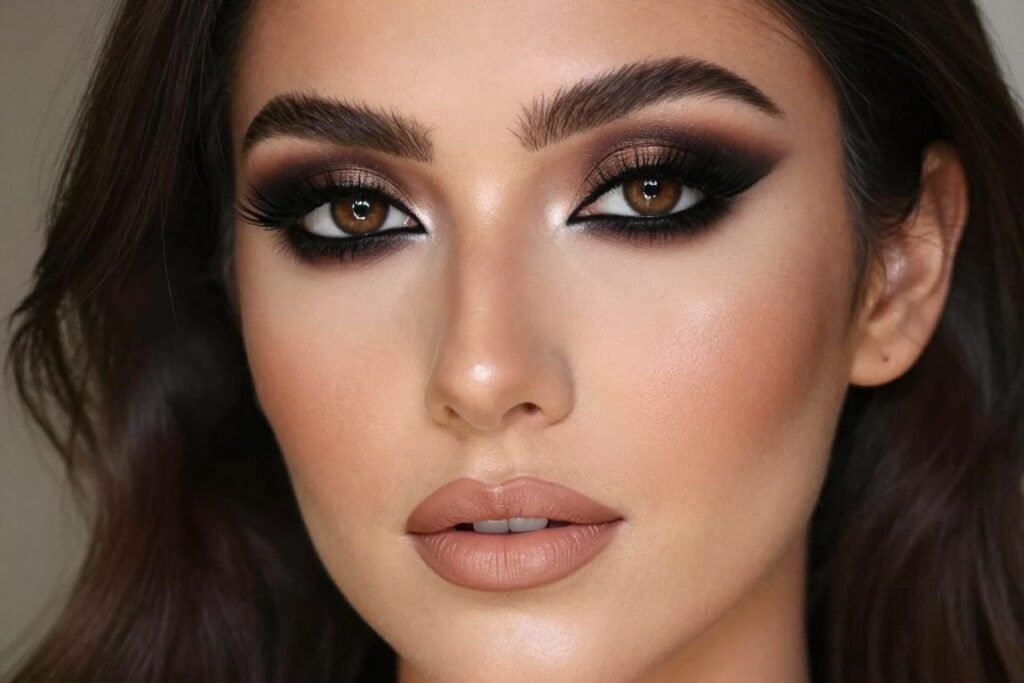 Bold evening wedding guest makeup with smoky eyes