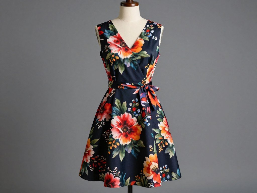 Bold floral print graduation dress with dark background