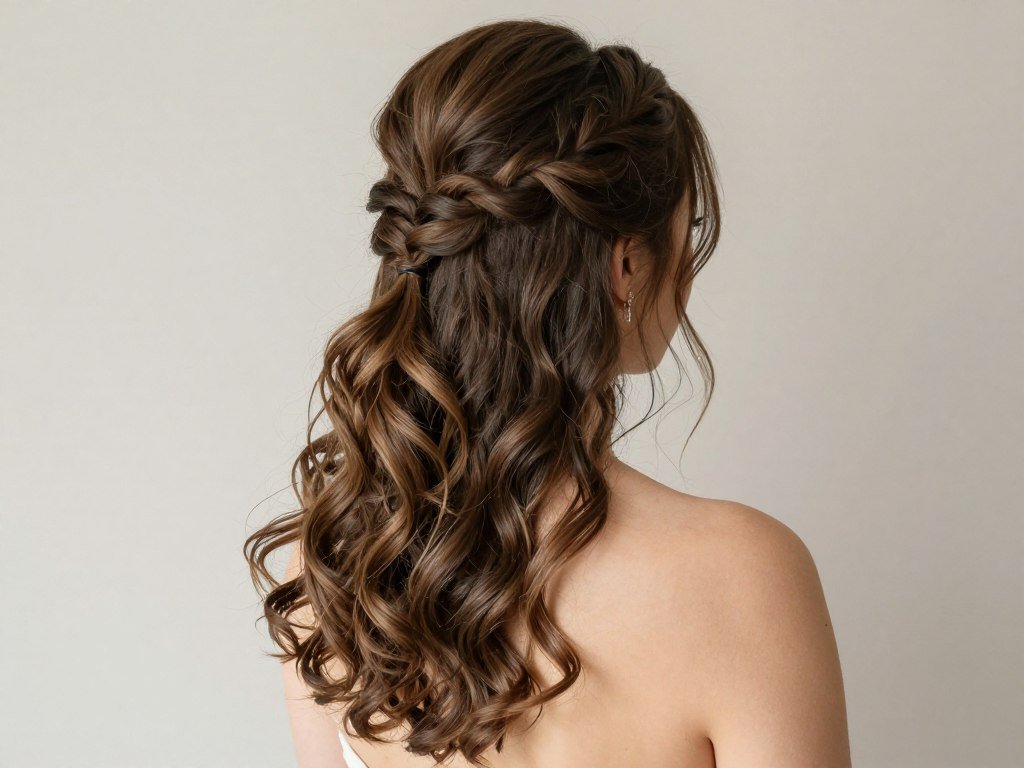 Braided half-up hairstyle for medium length hair