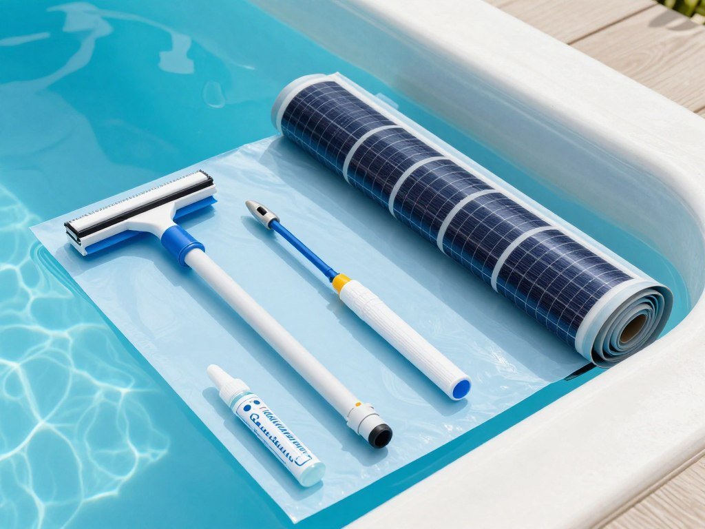 Budget pool maintenance with DIY cleaning tools, solar cover, and homemade test kit