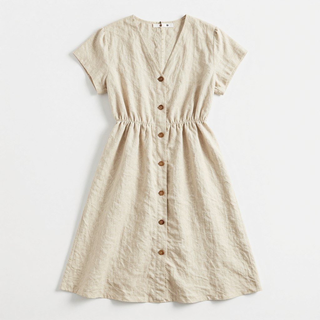 Button-front midi dress in linen fabric for summer