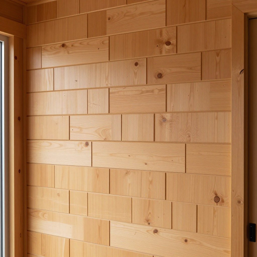 Cabin interior with shiplap walls and simple trim work