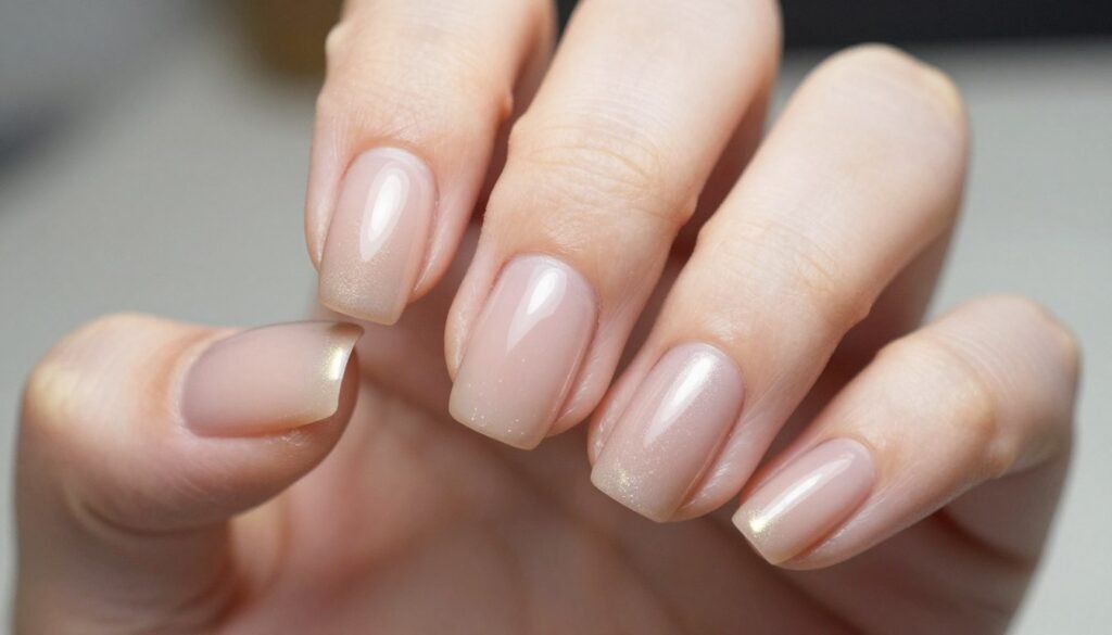 Classic nude manicure with subtle shimmer