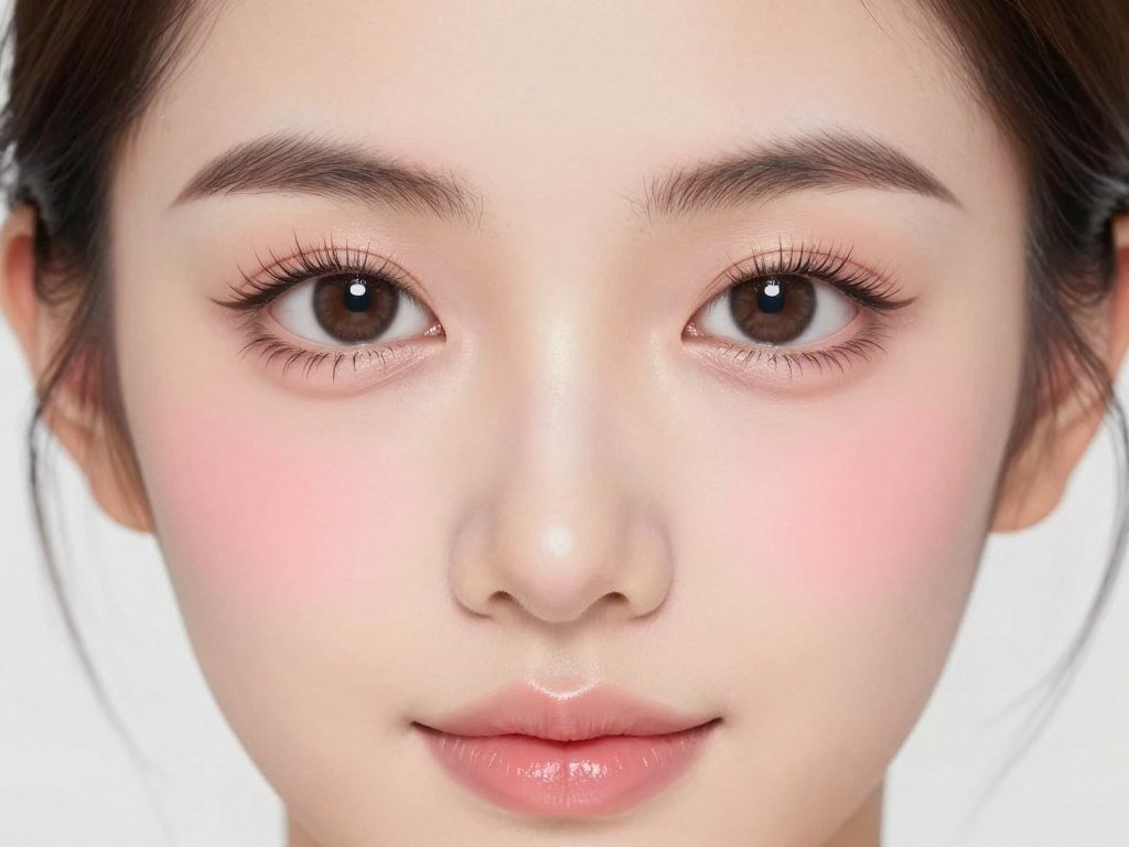 Close-up of babydoll makeup featuring porcelain skin and big eyes