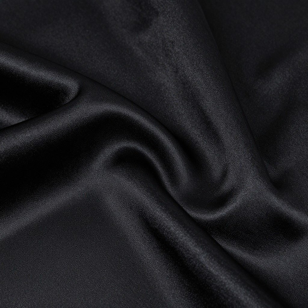 Close-up of black satin fabric showing its smooth, lustrous surface