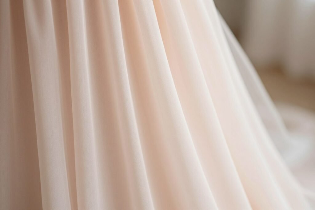 Close-up of chiffon fabric draping on a spring wedding guest dress Close-up of chiffon fabric draping on a spring wedding guest dress