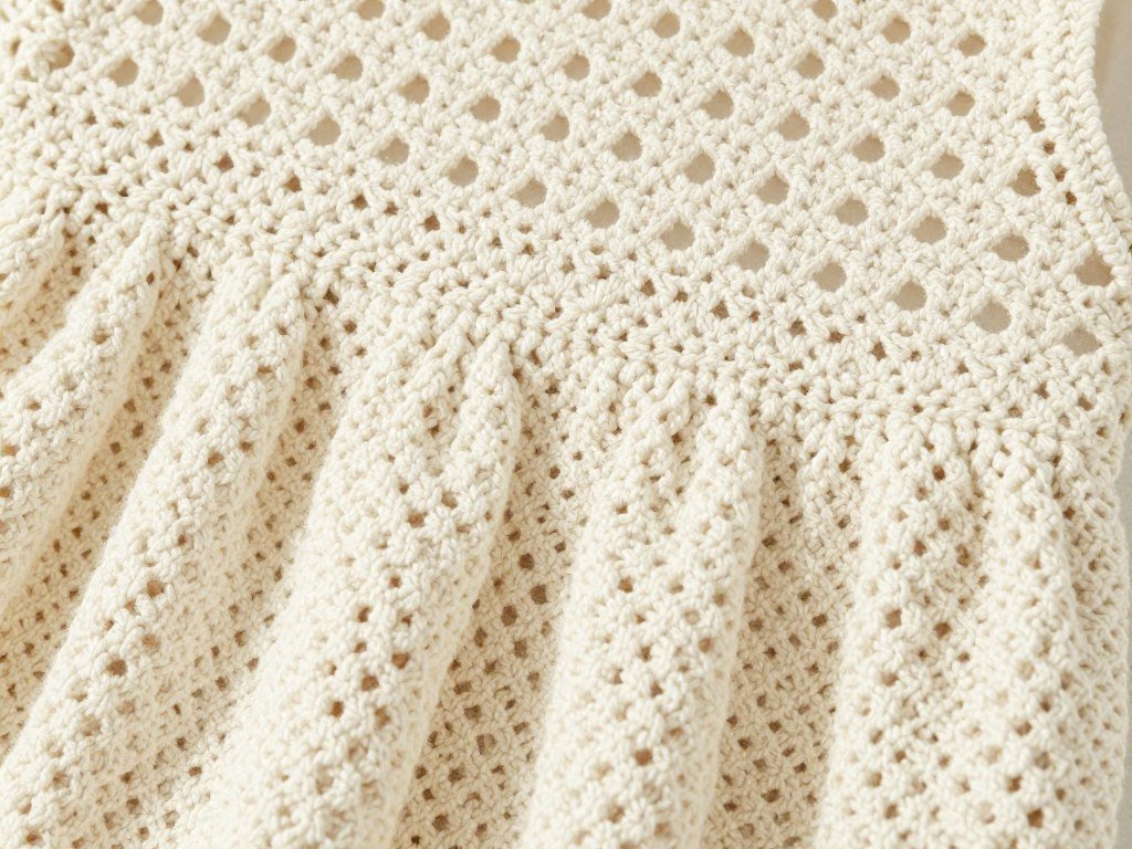 Close-up of cotton yarn crochet texture in a summer dress
