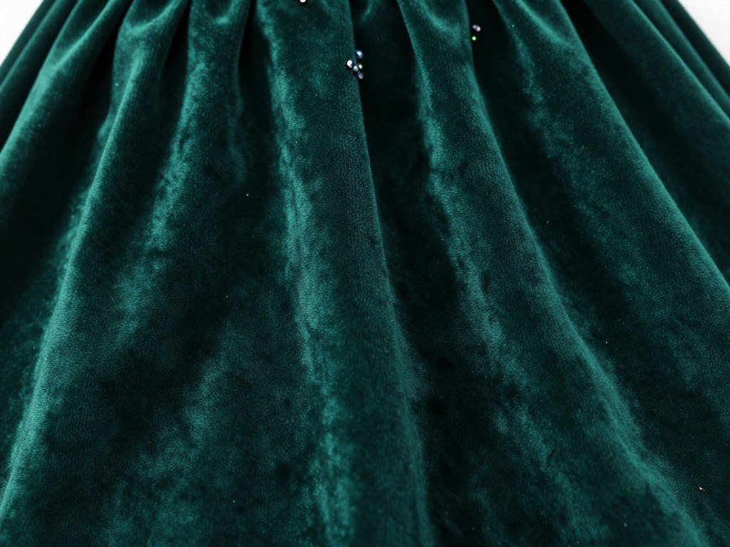 Close-up of luxurious fabric details on black tie optional wedding guest dress