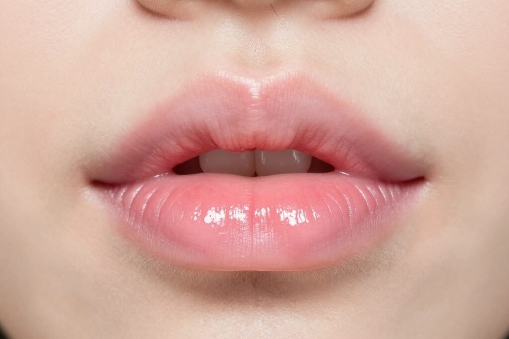 Close-up of pouty lips with gradient effect for babydoll makeup