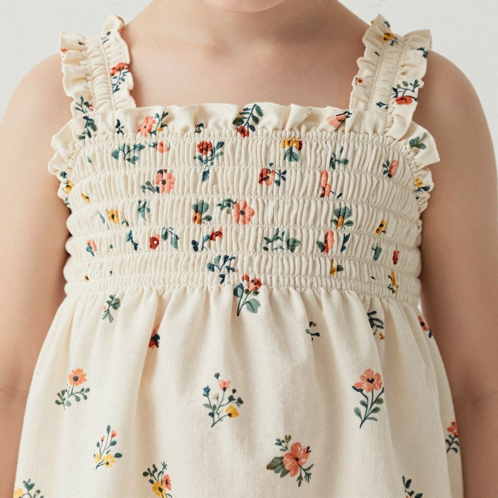 Close-up of smocked detail on a babydoll top