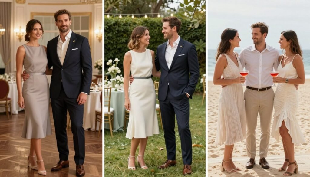 Cocktail attire for different wedding venues from formal to casual