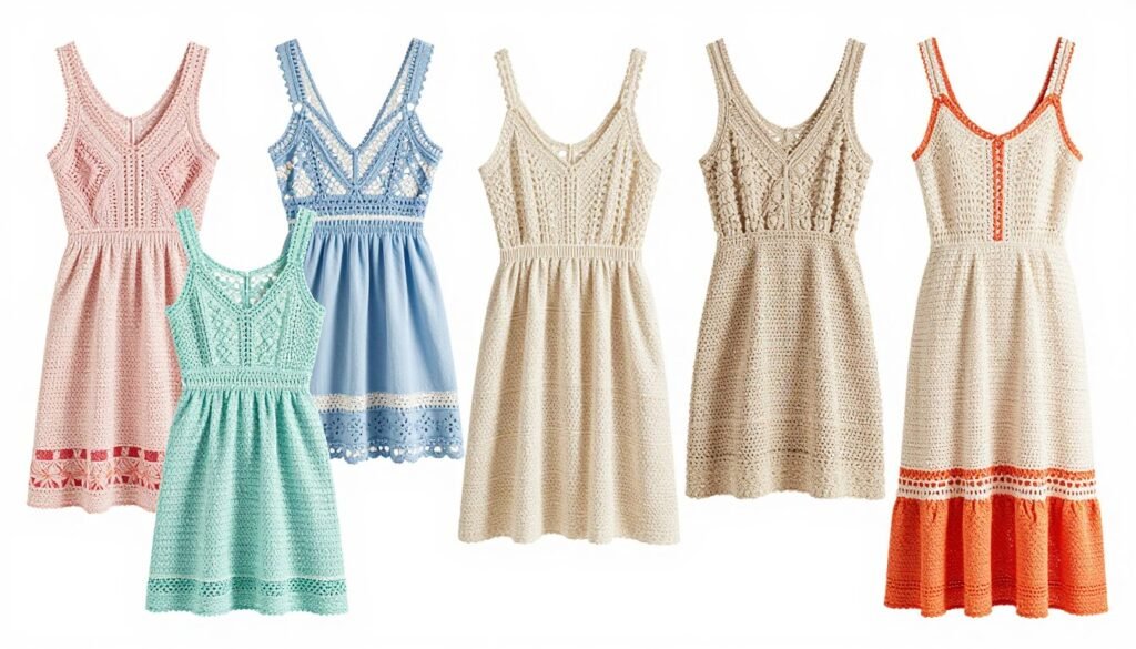 Collection of crochet dresses in trending summer colors