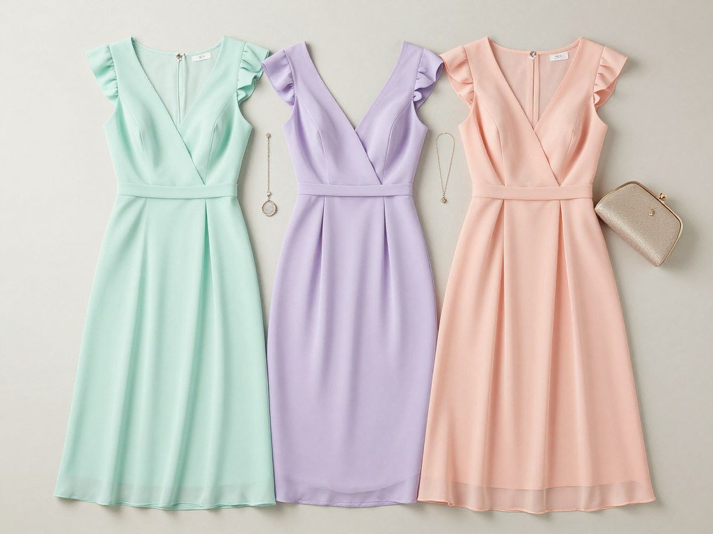 Collection of dresses in pastel colors suitable for daytime summer weddings