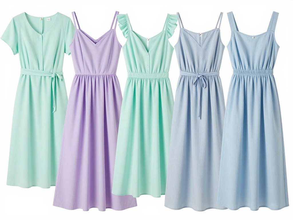 Collection of modest summer dresses in pastel colors