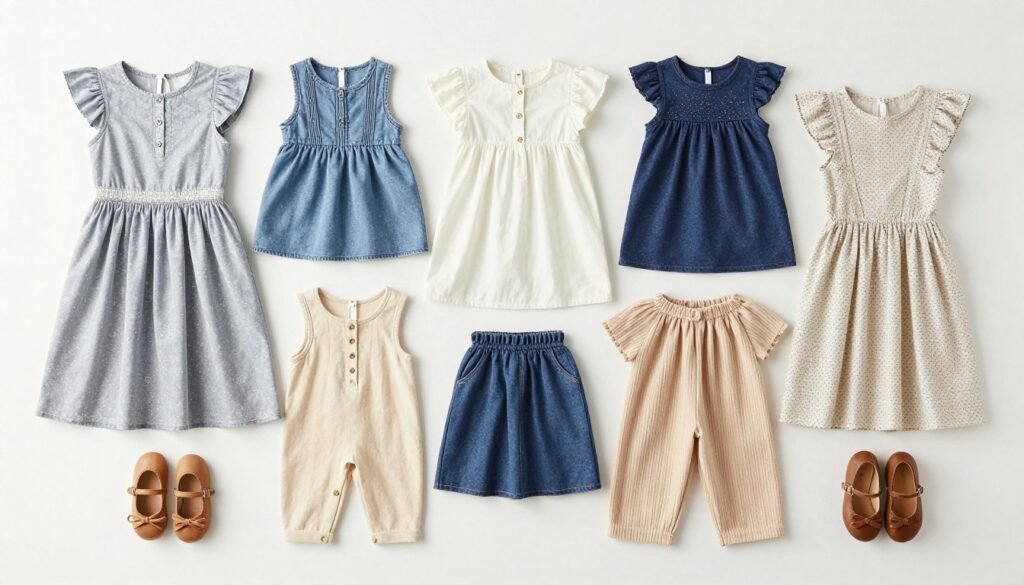 Collection of styled babydoll dress outfits for different occasions and seasons