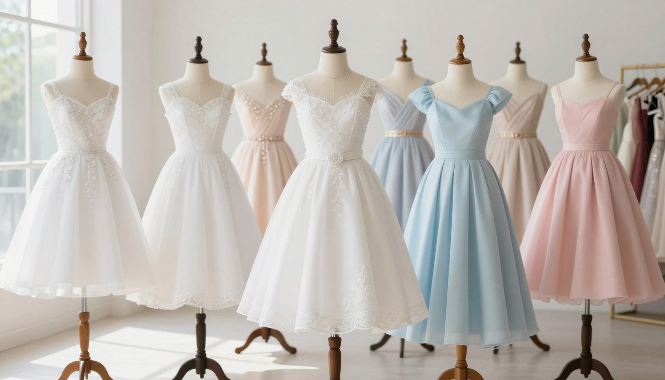 Collection of stylish 8th grade graduation dresses in white and pastel colors