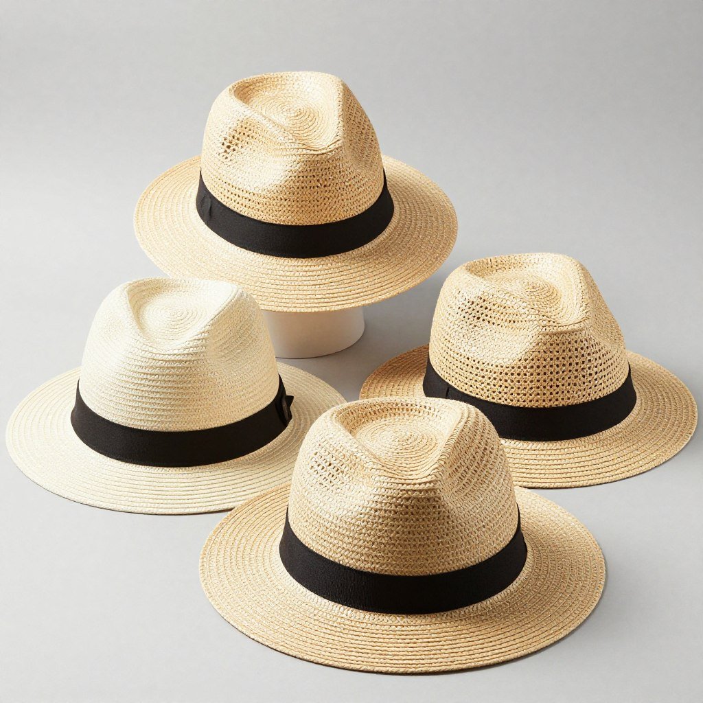Collection of summer hats including straw hat and sun hat