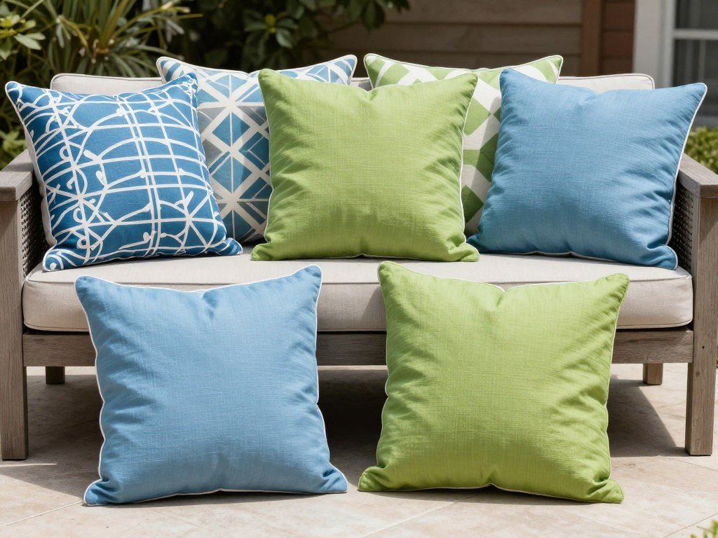 Colorful DIY outdoor pillows on patio furniture