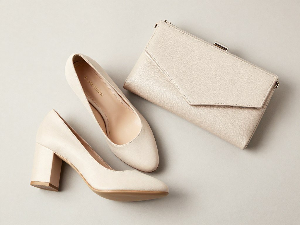 Comfortable yet elegant heels and clutch for a plus size wedding guest outfit