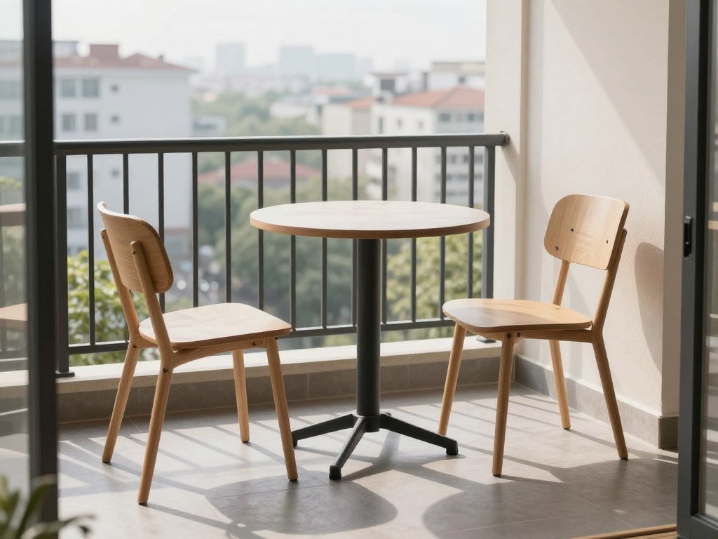 Compact bistro set on small balcony Compact bistro set on small balcony