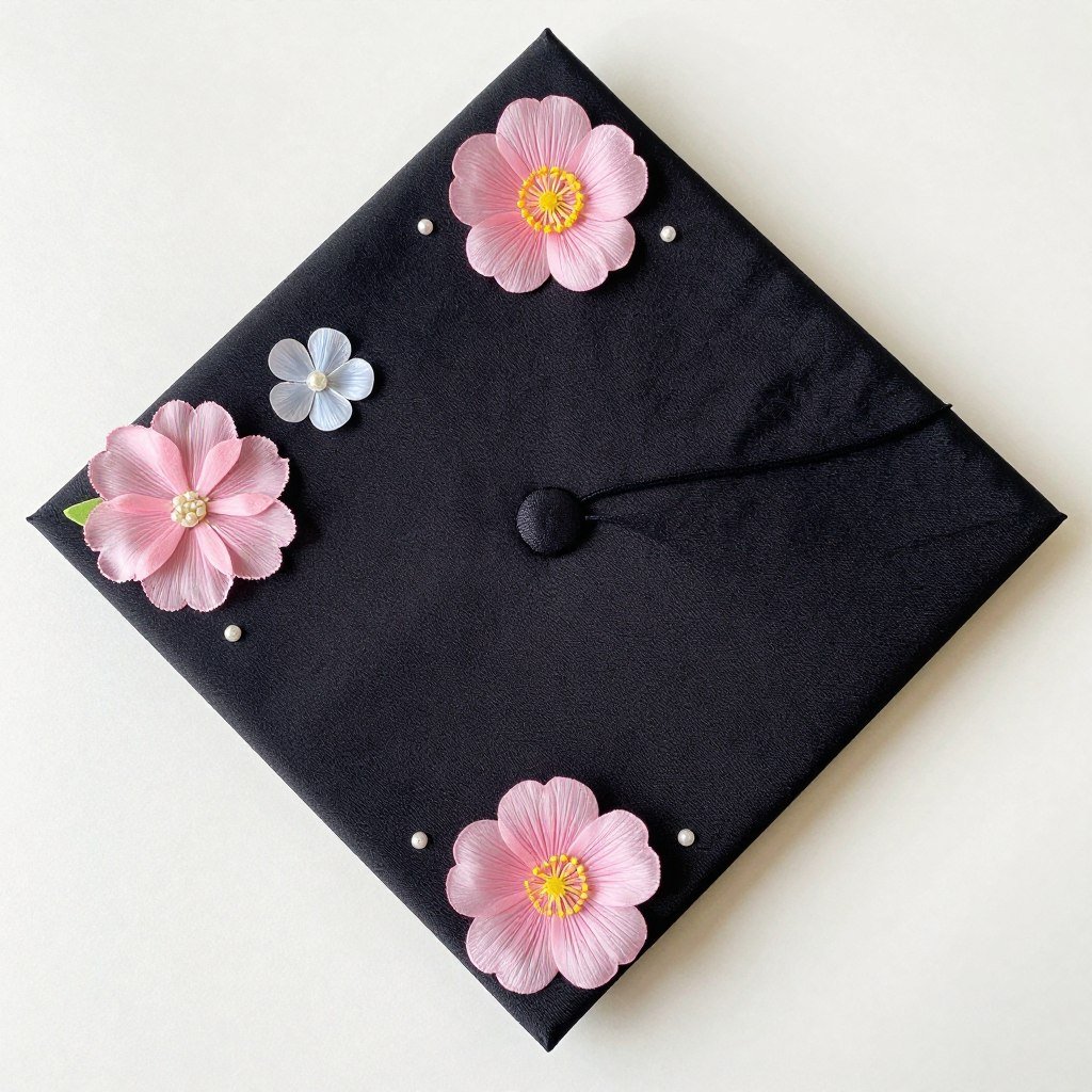 Creatively decorated graduation cap that complements the dress
