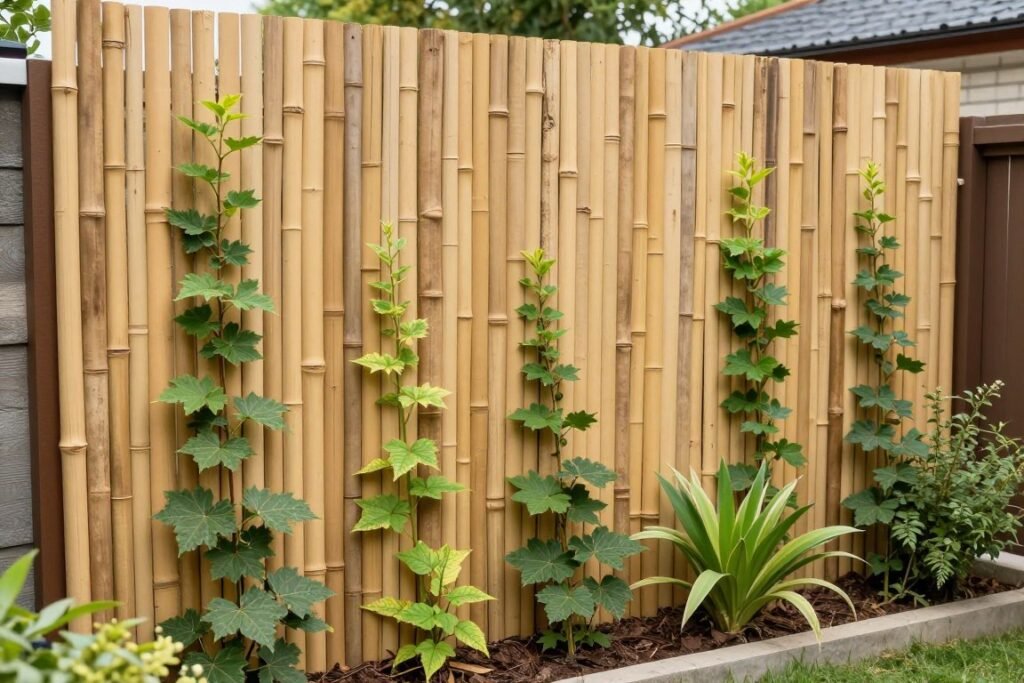 DIY bamboo privacy screen with climbing plants