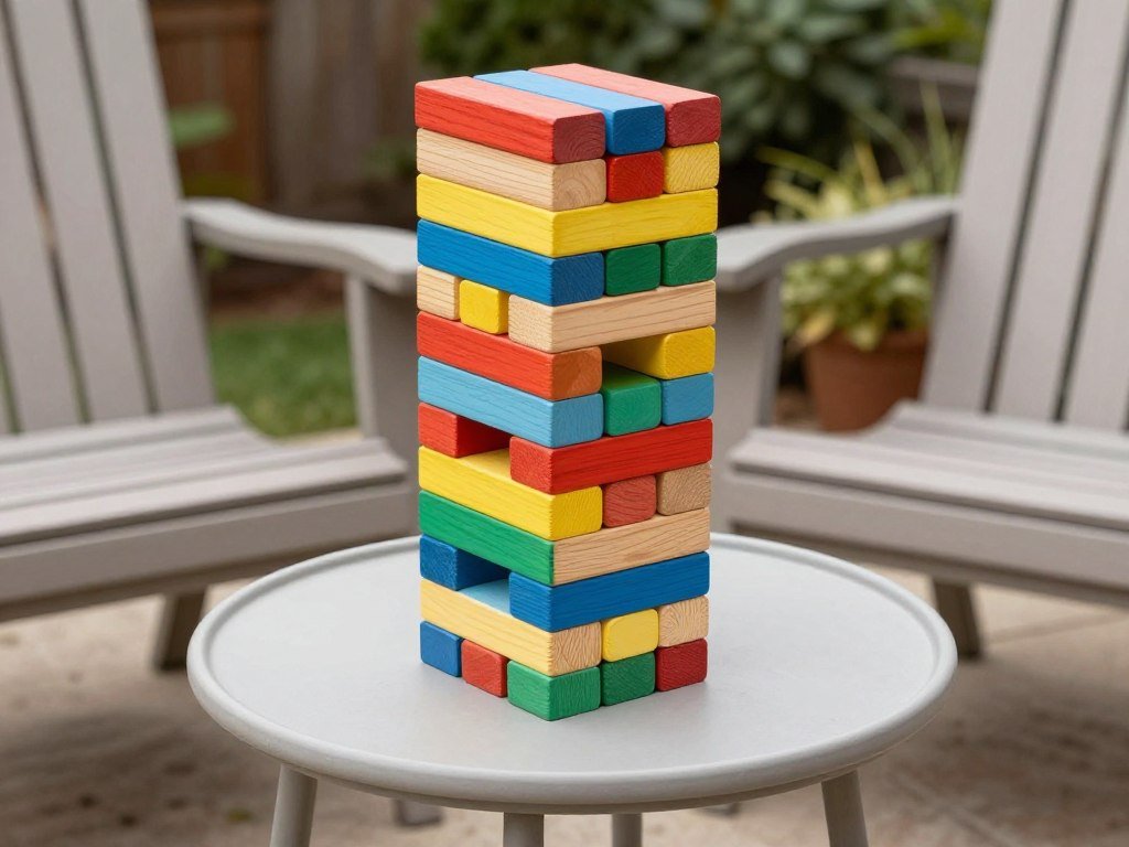 DIY giant Jenga game made from 2x4s for budget patio entertainment