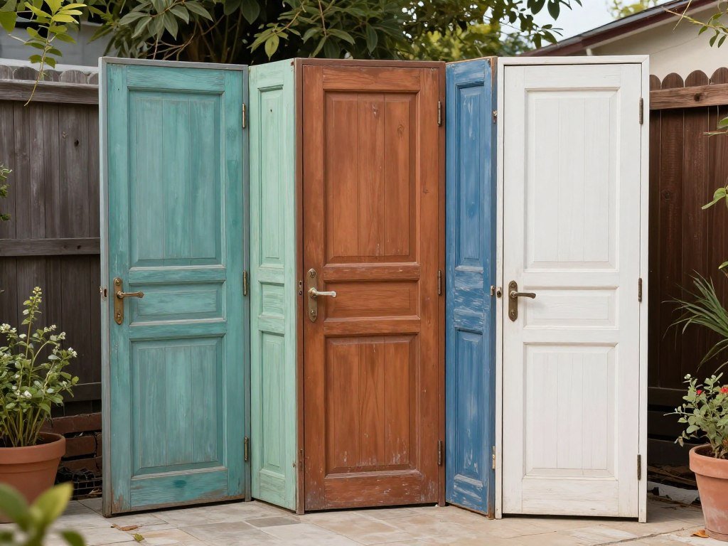 DIY privacy screen made from repurposed old doors