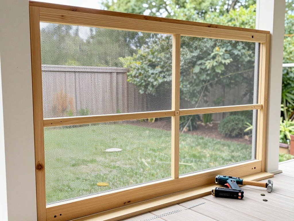 DIY screen installation process showing simple tools and materials