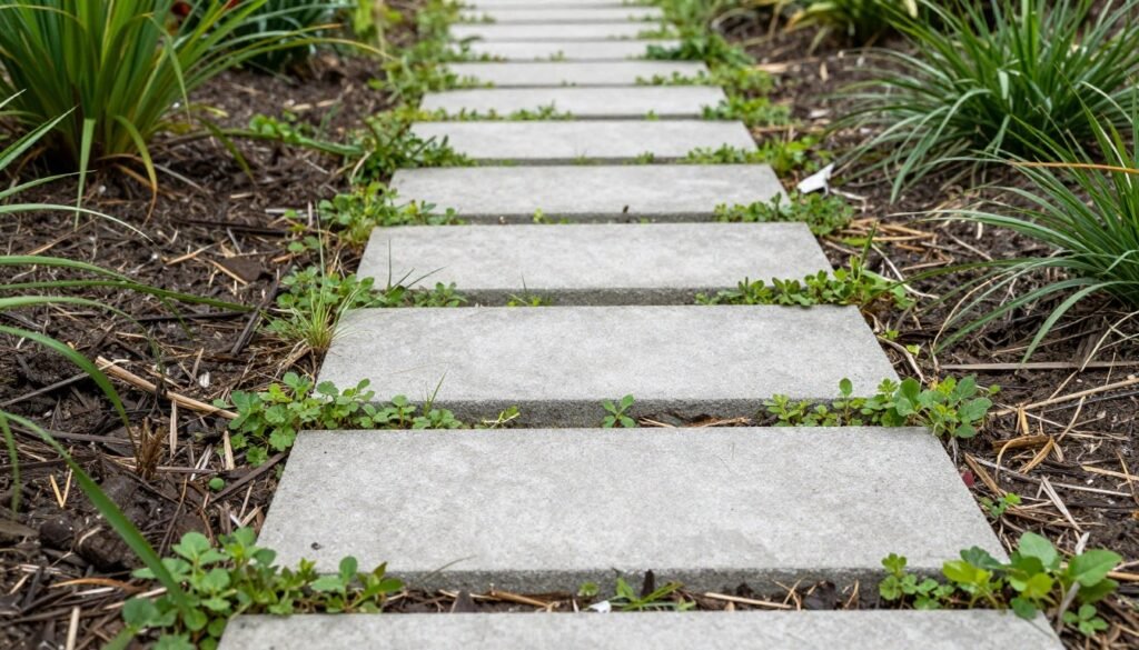 DIY stepping stone pathway with ground cover plants