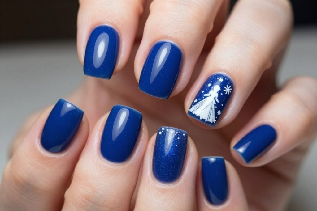 Deep sapphire blue nails with subtle shimmer