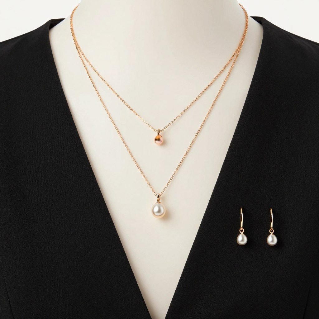 Delicate layered jewelry to pair with black wedding guest outfits