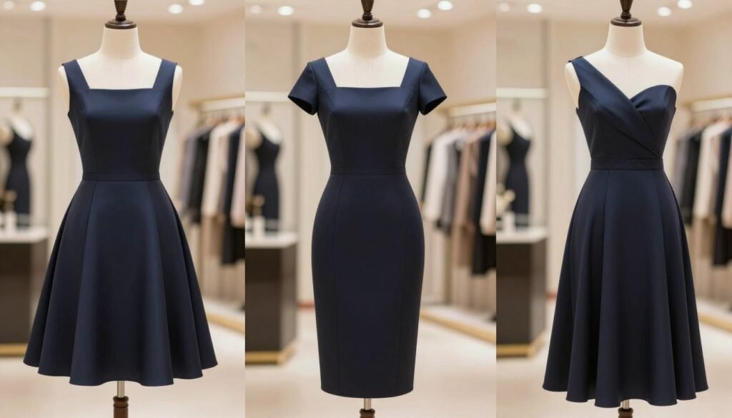 Different graduation dress silhouettes displayed on mannequins