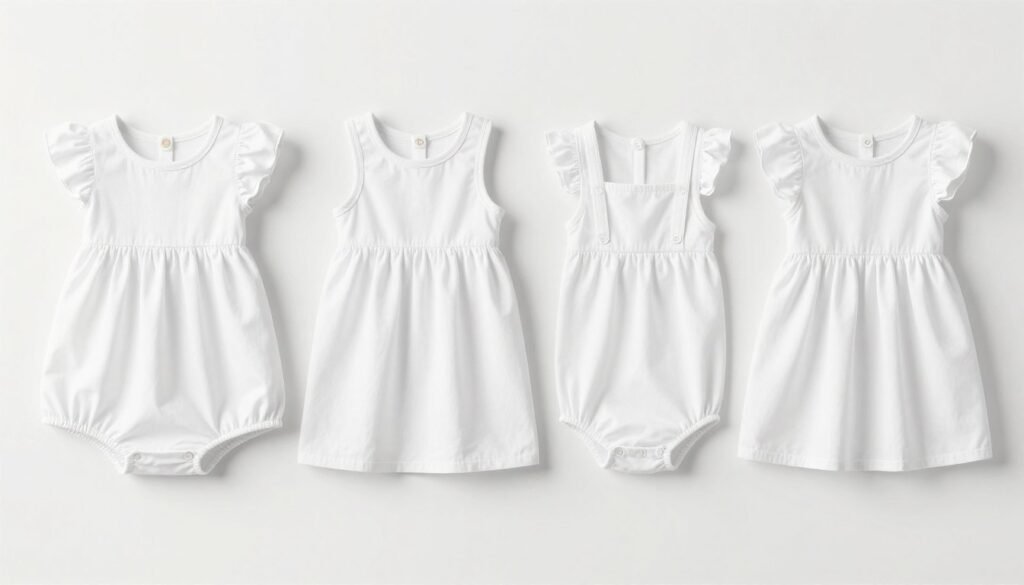Different styles of white babydoll dresses that flatter various body types