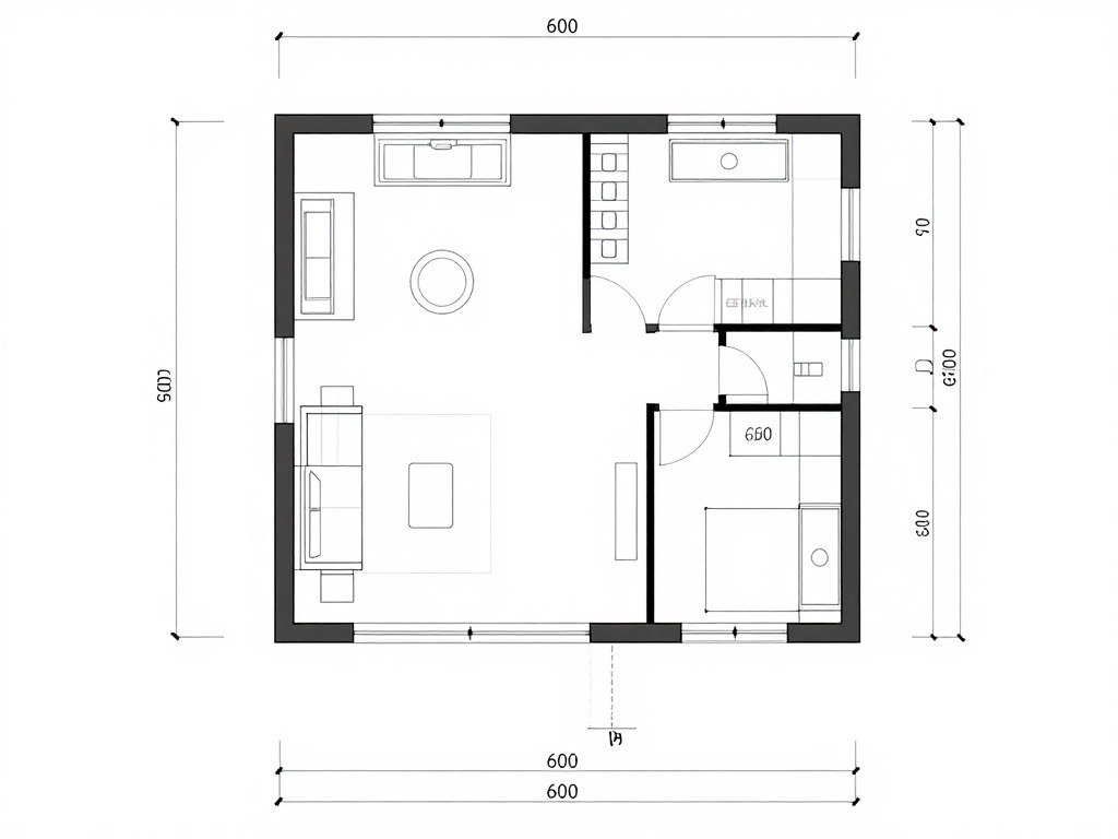 Efficient small cabin floor plan with loft and open concept design