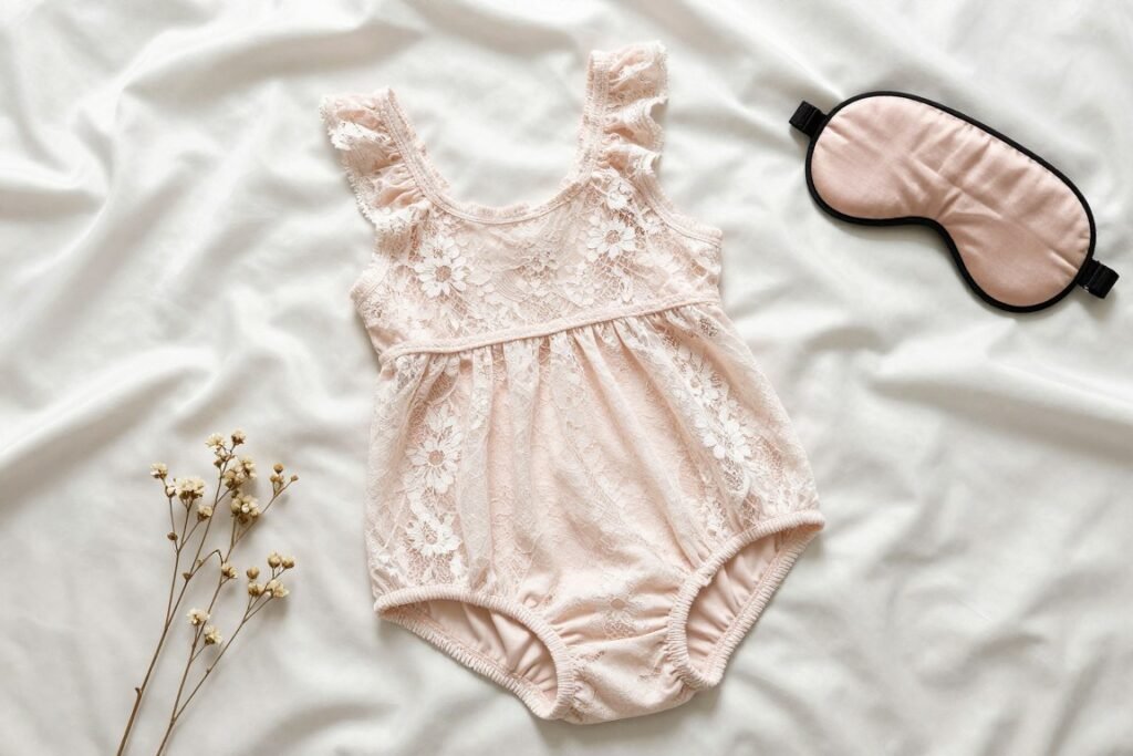 Elegant babydoll nightwear set on luxurious bedding