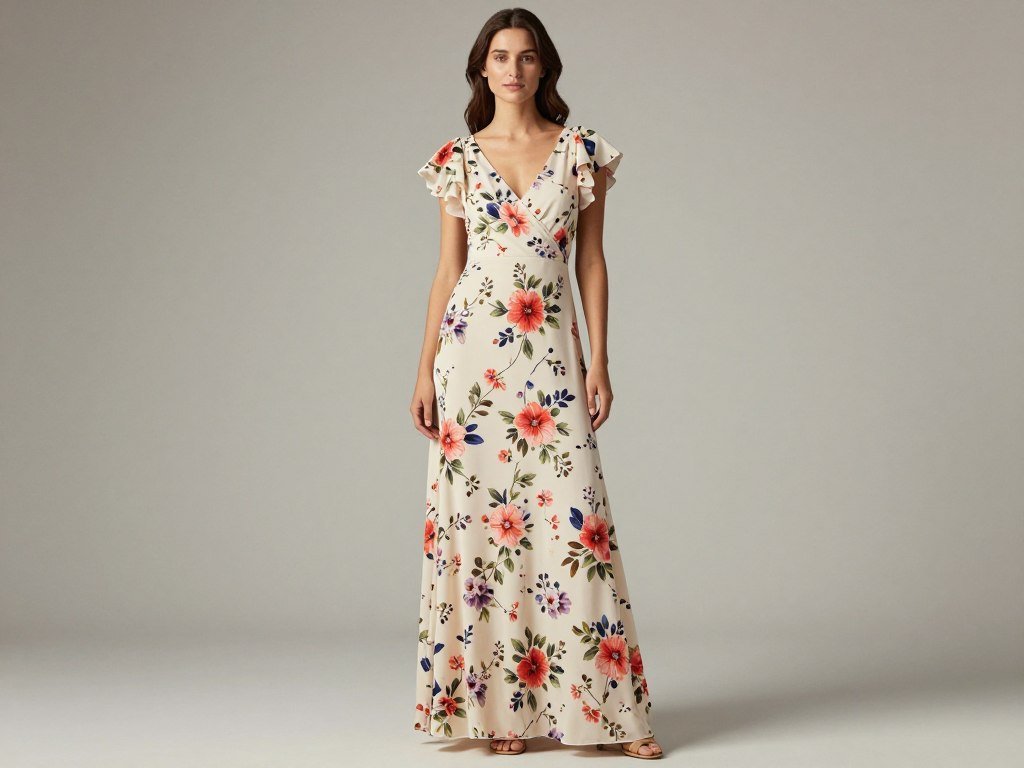 Elegant maxi dress with flutter sleeves for spring wedding Elegant maxi dress with flutter sleeves for spring wedding