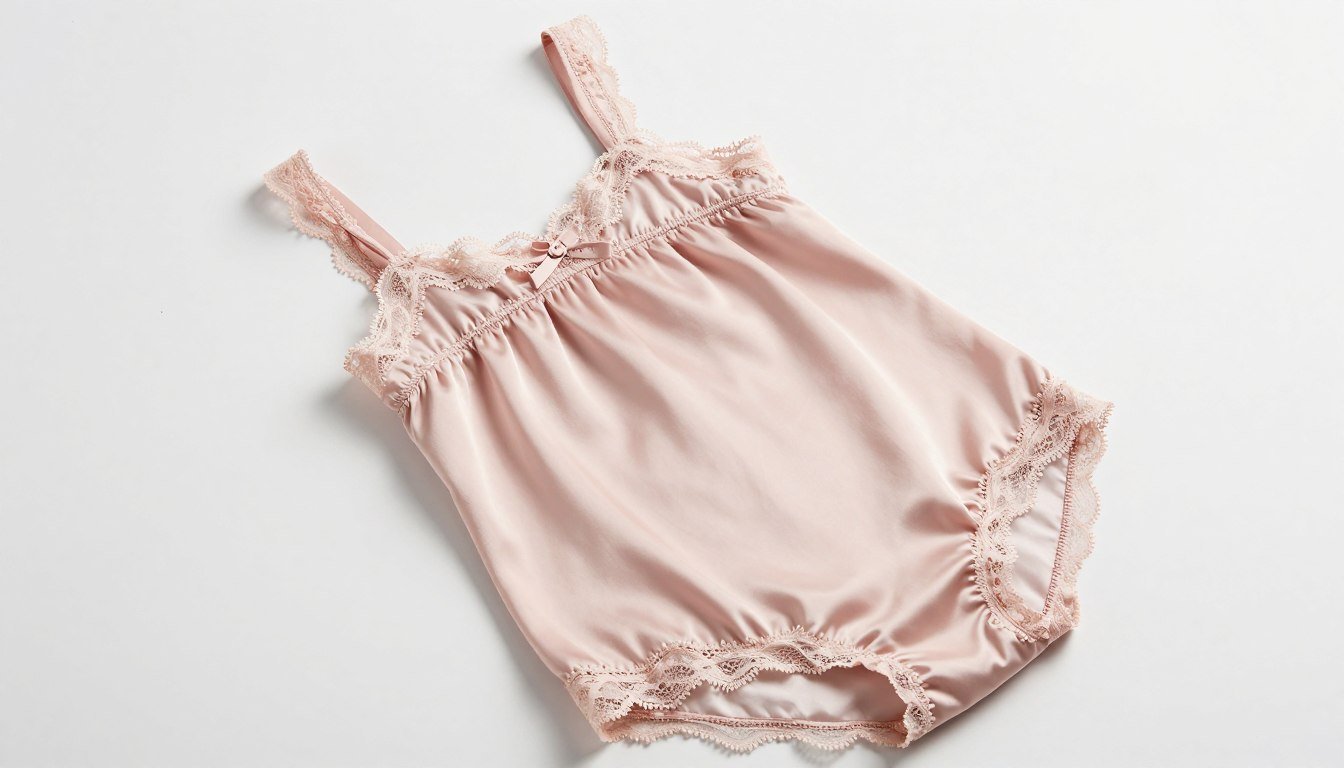 Elegant silk babydoll dress nightwear in soft pink with lace trim details