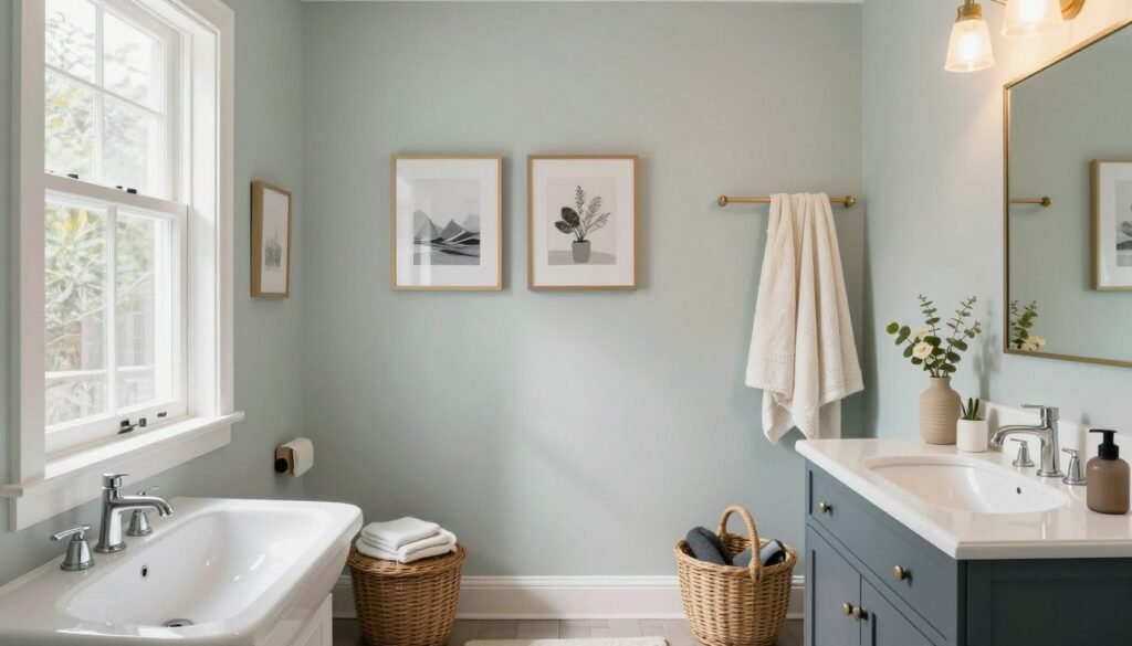 Finished budget bathroom makeover with all elements working together harmoniously