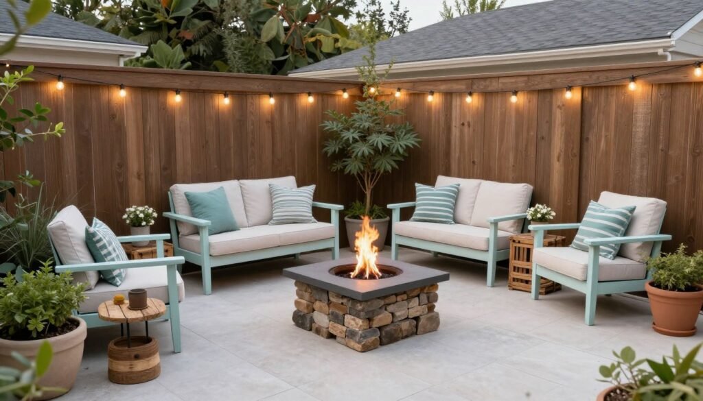 Finished budget patio transformation with multiple DIY elements