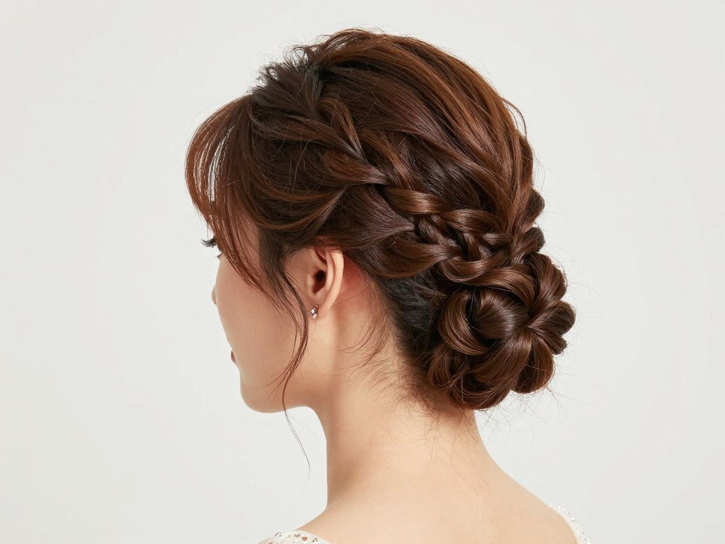 Fishtail braid bun wedding guest updo