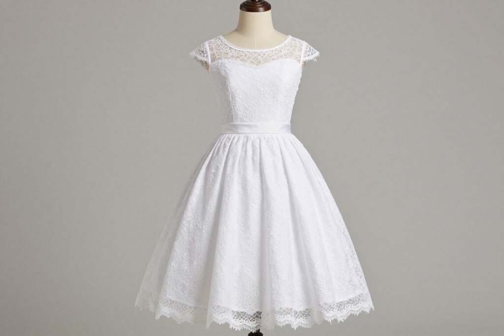 Fit and flare 8th grade graduation dress with lace details
