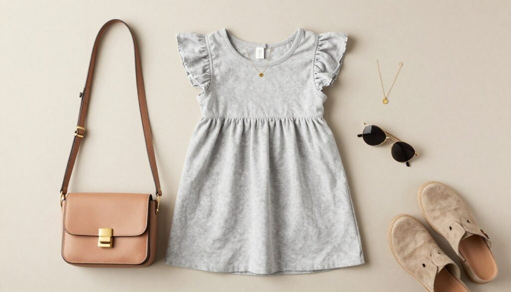 Flat lay of accessories that pair well with casual babydoll tops