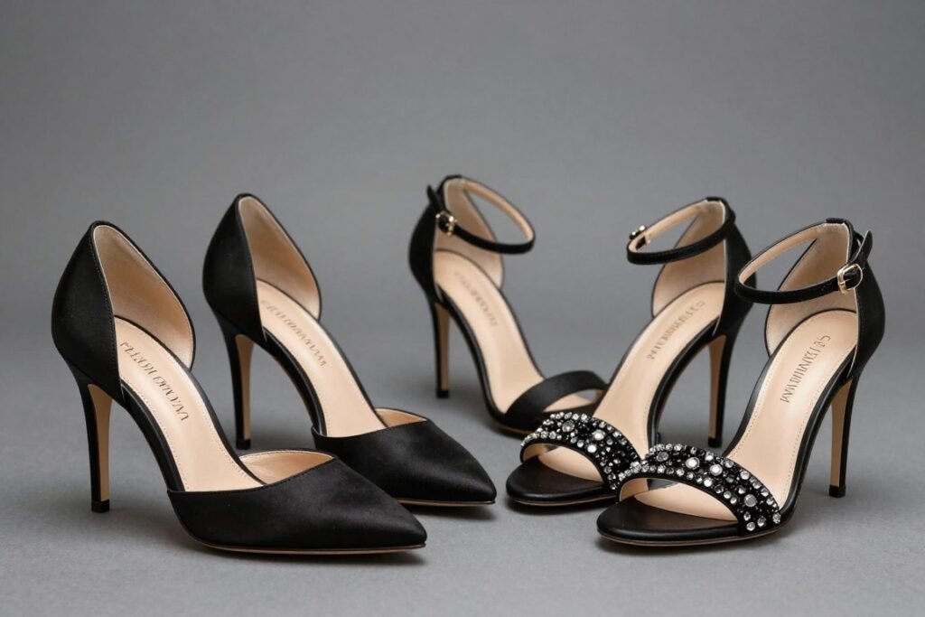 Formal heels and evening sandals for black tie event