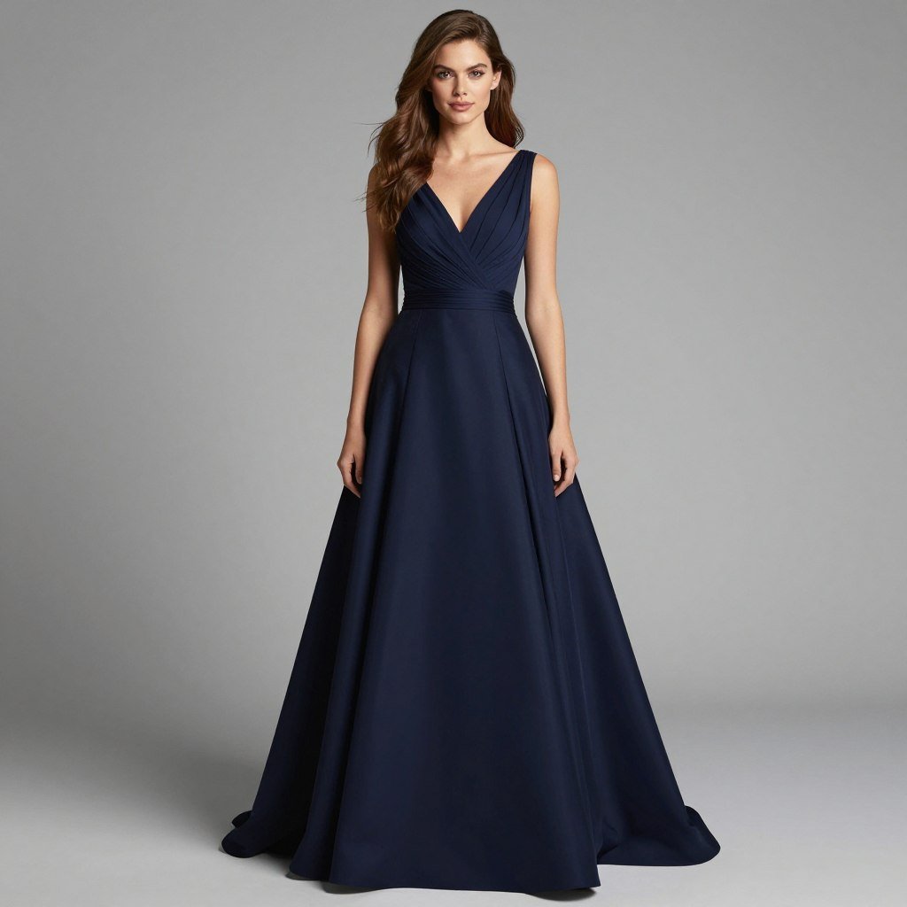 Formal navy blue floor-length gown for black tie wedding